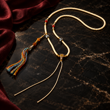 Load image into Gallery viewer, The Mark of Time pendant cord necklace with central bead — image 08