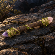 Load image into Gallery viewer, Open Heart, Quiet Mind — rose quartz and amethyst faceted decorative wand
