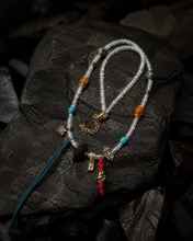 Load image into Gallery viewer, A Line to Come Back To beaded necklace with center detail — image 02
