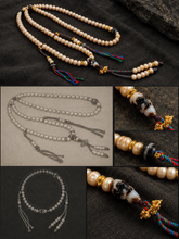 Load image into Gallery viewer, 108-Bead Tibetan-Inspired Mala Necklace with Decorative Centerpiece | Sculpted Centerpiece | NORBU OBJECTS
